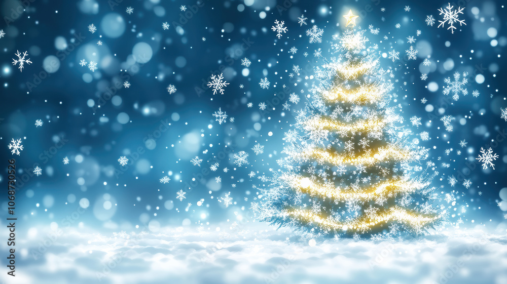 Illuminated Christmas tree with snowflake background Illuminated Christmas tree with snowflake background