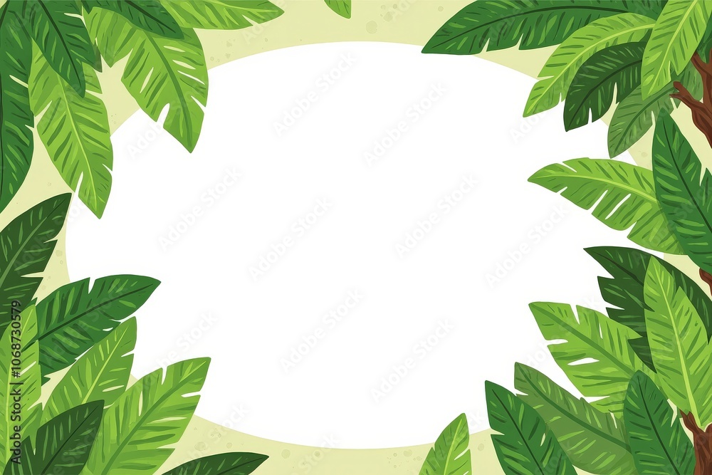 Tropical leaves frame with green foliage and text space for nature-themed designs. Tropical leaves frame with green foliage and text space for nature-themed designs.