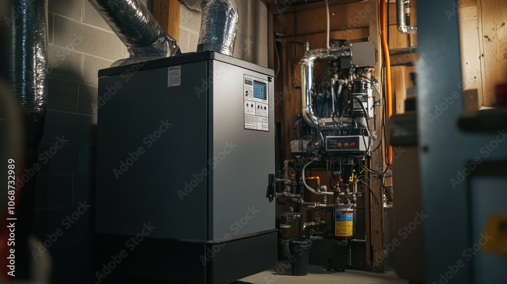 Fototapeta premium Industrial Boiler System in a Basement Setting