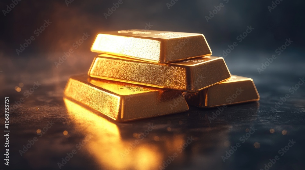 Glimmering Gold Bars on Dark Background Glimmering Gold Bars on Dark Background