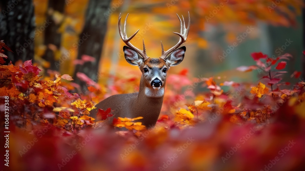 White-Tailed Deer in Autumnal Forest White-Tailed Deer in Autumnal Forest