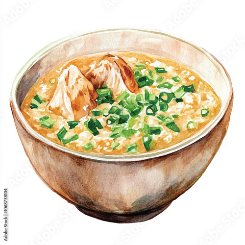 Chicken porridge watercolor clipart illustration