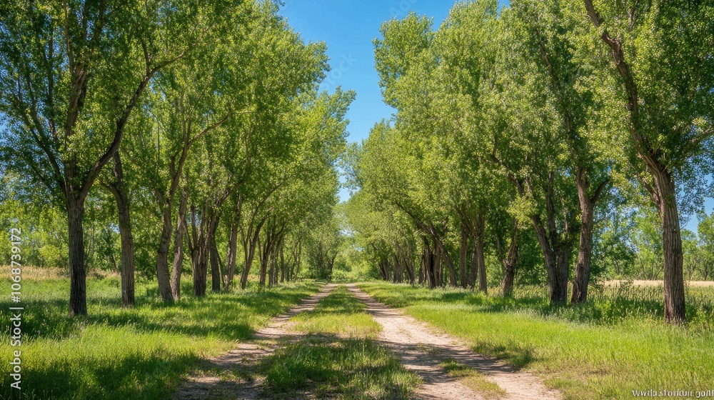 Serene Pathway Through Lush Green Trees Serene Pathway Through Lush Green Trees