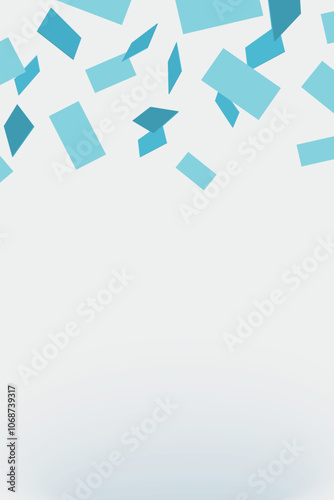 Vector vertical illustration of falling blue paper cards from above on transparent background.
