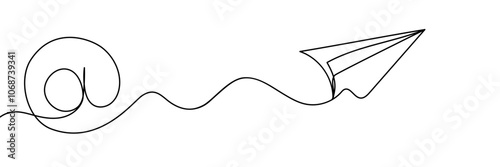 continuous one line drawing of Email message post letter send illustration sketch outline drawing.One line paper plane and envelope.