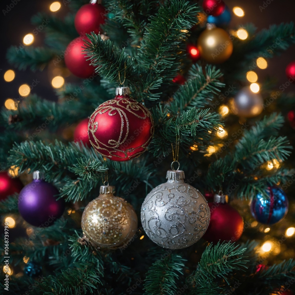 Fototapeta premium The tree glows with festive decorations this year