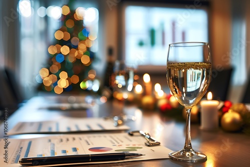 Business Celebration with Charts and Decorated Table