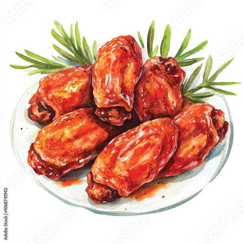 Chicken wings watercolor clipart illustration