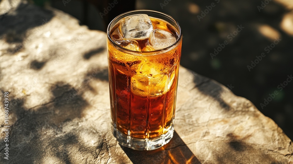 Refreshing Drink with Ice on Stone Surface Refreshing Drink with Ice on Stone Surface