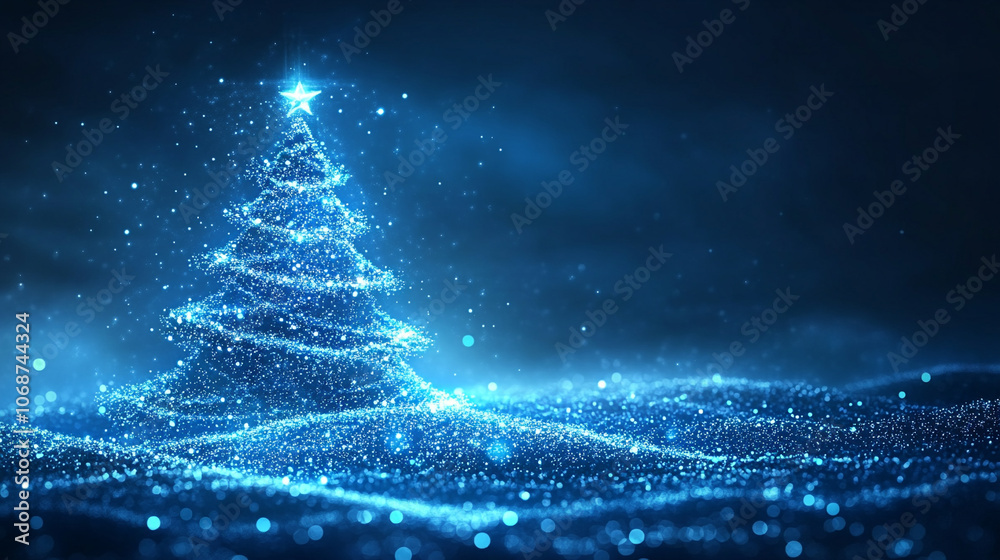 Glowing Christmas Tree on a Blue Gradient Background Glowing Christmas Tree on a Blue Gradient Background