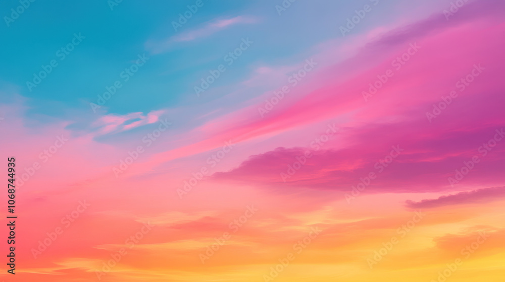 Obraz premium A vibrant sunset sky displaying a gradient of blues, pinks, and oranges, creating a serene and picturesque atmosphere.