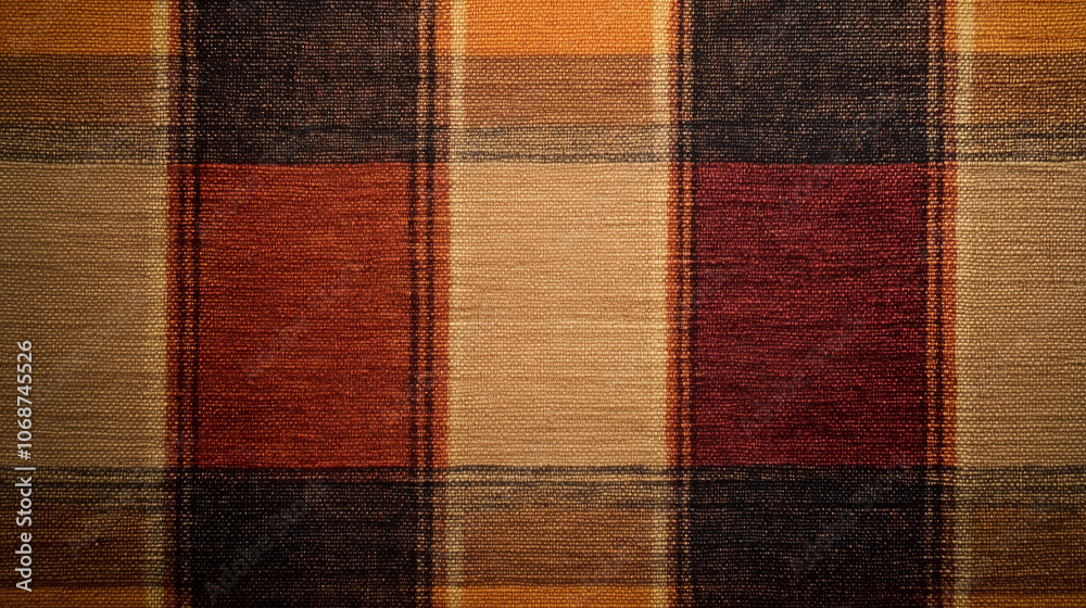 Warm plaid fabric texture in shades of orange, red, and brown Warm plaid fabric texture in shades of orange, red, and brown