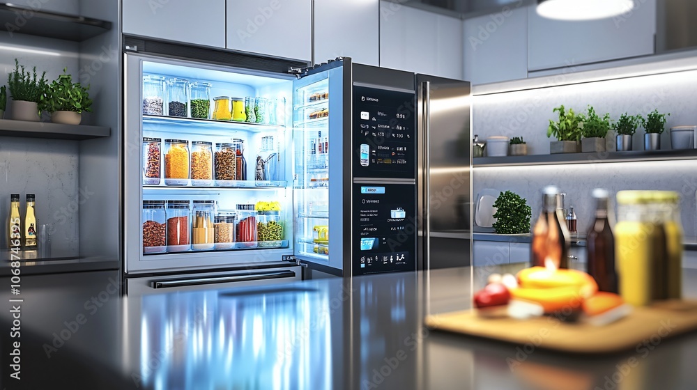 Modern Smart Fridge in a Contemporary Kitchen Modern Smart Fridge in a Contemporary Kitchen
