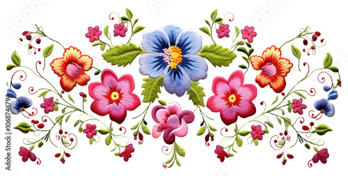 Wallpaper Mural PNG Flower frame in embroidery style pattern textile art. Torontodigital.ca