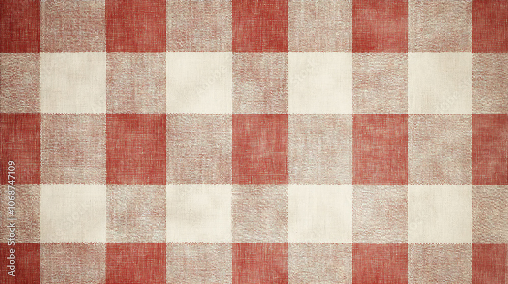 Red and cream gingham pattern background with rustic texture Red and cream gingham pattern background with rustic texture