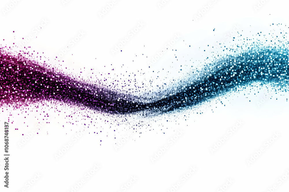 Abstract digital art with a wave of colorful particles on a white background. Abstract digital art with a wave of colorful particles on a white background.