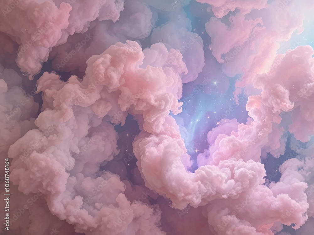 Fototapeta premium Soft, swirling clouds of vibrant colors mimicking a nebula in space, with bright stars subtly shining through the wispy shapes, Ai Generate.