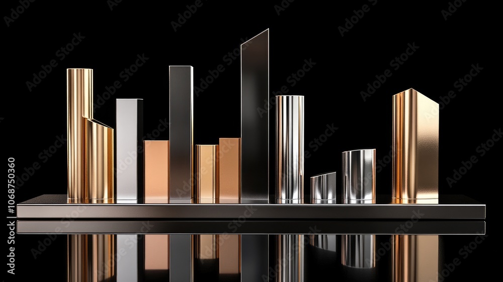 Modern Metallic Bar Graph on Black Background Modern Metallic Bar Graph on Black Background