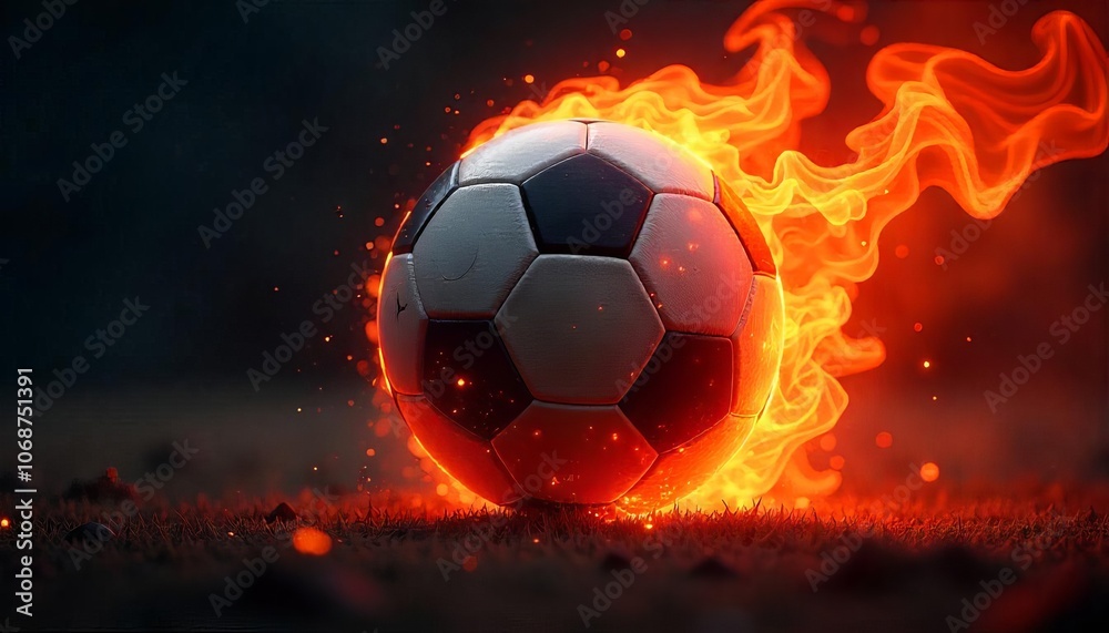 Fototapeta premium Fierce Soccer Ball in Red-Orange Flames