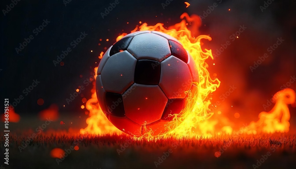 Fototapeta premium Fiery Soccer Ball with Glowing Embers
