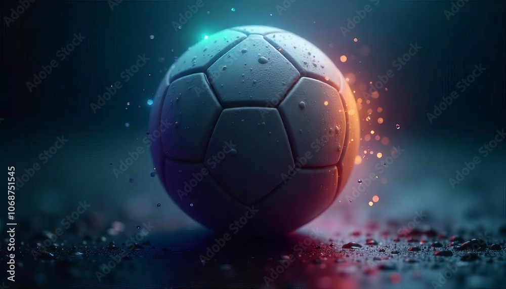 Fototapeta premium Soccer Ball with Vivid Red and Yellow Neon Highlights