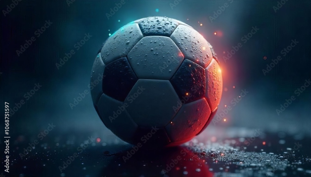 Fototapeta premium Abstract Soccer Ball with Neon Sparks in a Dark Room
