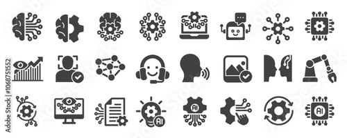 Artficial intelligence solid icons collection. Containing technology, digital, automation, machine etc icons. For website marketing design, logo, app, template, ui, etc. Vector illustration.