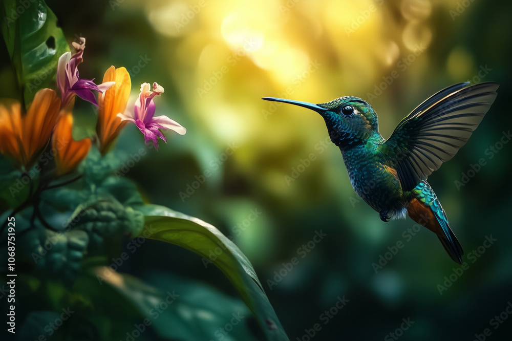 Naklejka premium hummingbird in the tropical forest