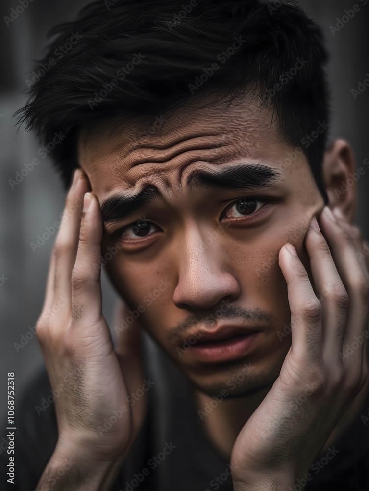 Sad depressed emotional asian male men close-up portrait Sad depressed emotional asian male men close-up portrait