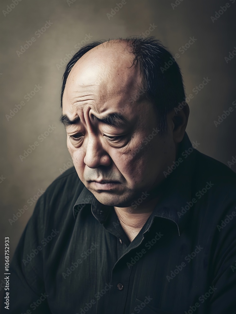 Obraz premium Old Sad depressed worried asian male man close-up 