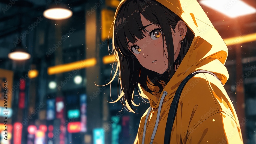 Dynamic Anime Girl in Yellow Hoodie Wallpaper Dynamic Anime Girl in Yellow Hoodie Wallpaper