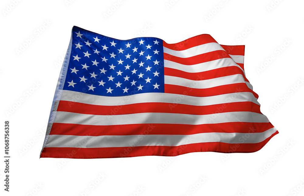 Flag of the United States of America. The US flag flutters in the wind. Isolated on a white background. Flag of the United States of America. The US flag flutters in the wind. Isolated on a white background.