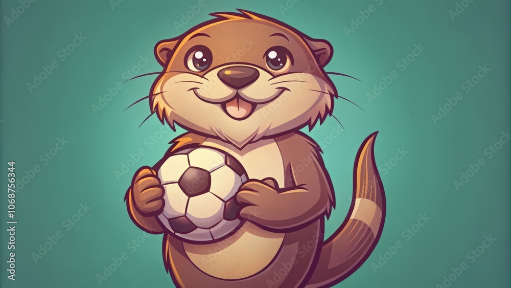 Naklejka premium A Cartoon Otter Holding a Soccer Ball