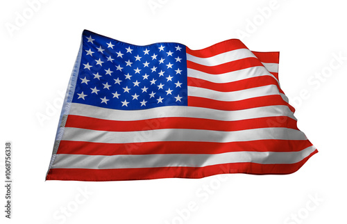 Obraz na płótnie Flag of the United States of America. The US flag flutters in the wind. Isolated on a white background. w salonie
