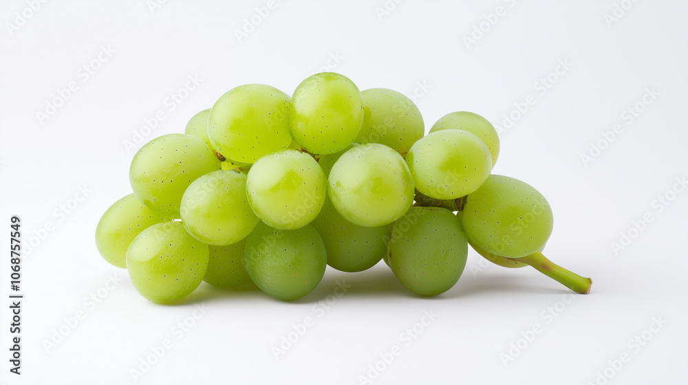 Fresh green grapes are arranged beautifully against clean white background. Fresh green grapes are arranged beautifully against clean white background.