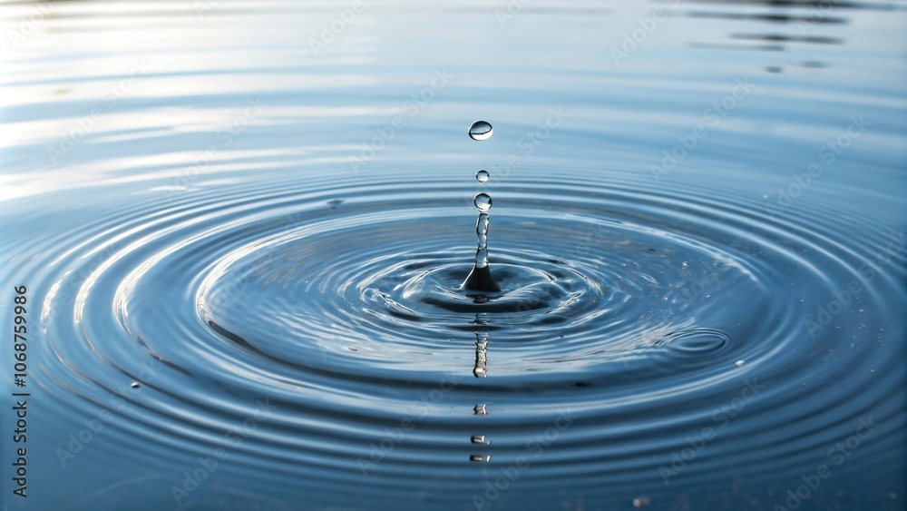 Water drop creates circular ripple in pond surface with concentric waves, nature, ripples, reflection, gentle movement, symmetrical patterns Water drop creates circular ripple in pond surface with concentric waves, nature, ripples, reflection, gentle movement, symmetrical patterns