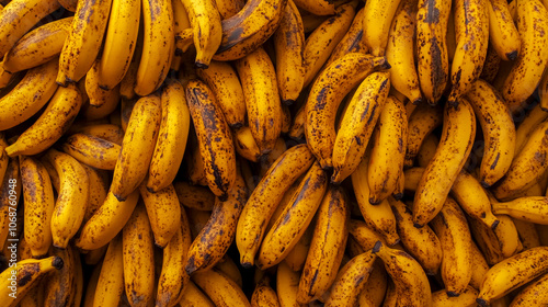 Detailed image of a large pile of ripe bananas with brown spots, showcasing natural texture and ripeness, ideal for food and health themes photo