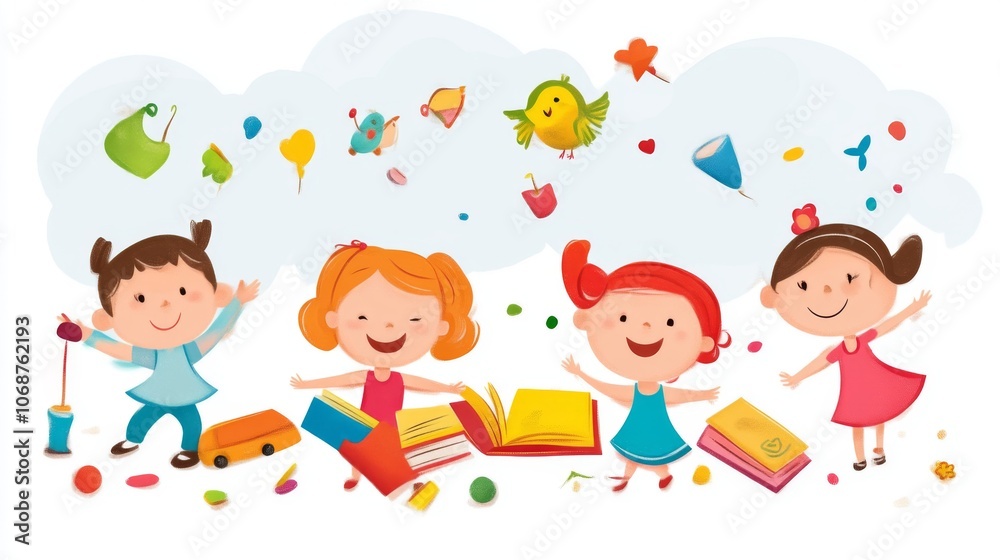 Happy Children Playing Together: A Joyful Illustration Happy Children Playing Together: A Joyful Illustration