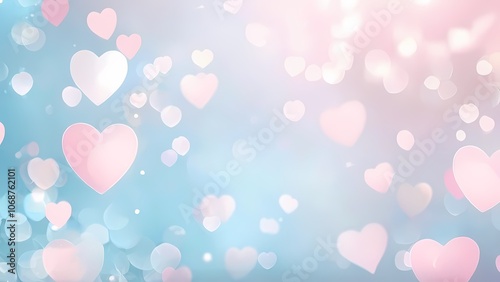 Tender and Romantic Valentine's Day Background with Pastel Pink and Blue Colors and Hearts