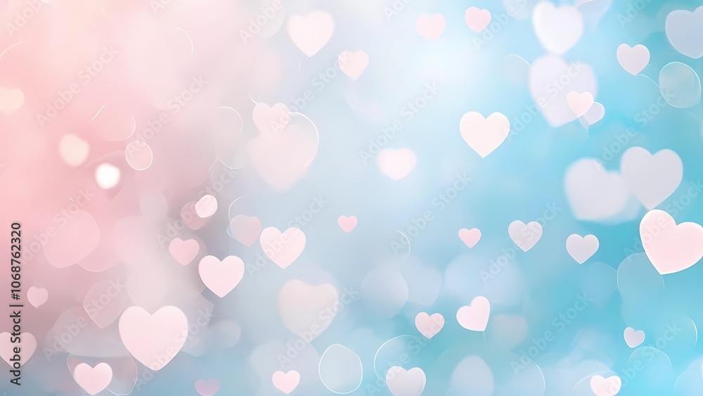Tender and Romantic Valentine's Day Background with Pastel Pink and Blue Colors and Hearts