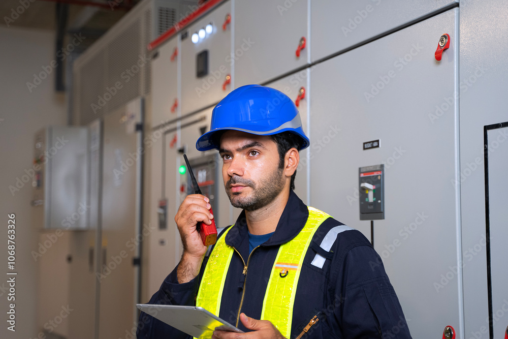 Engineer is working on the basement of high rise building. Engineer is working on the basement of high rise building.