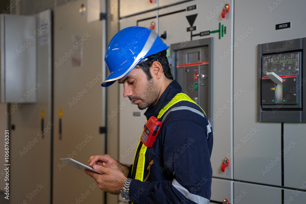 Engineer is working on the basement of high rise building. Engineer is working on the basement of high rise building.
