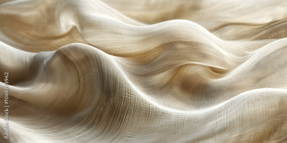 Close-Up of Soft, Creamy Beige Fabric with Delicate Waves and Subtle Texture in the Light, Abstract Texture Background for Graphic Designs