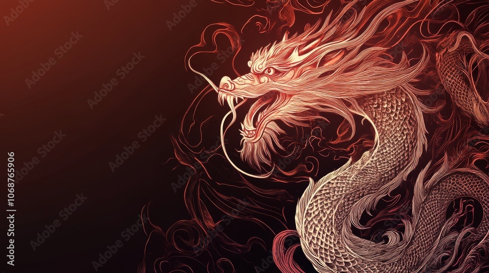 Majestic Red Dragon Illustration - Mythical Creature Art Majestic Red Dragon Illustration - Mythical Creature Art
