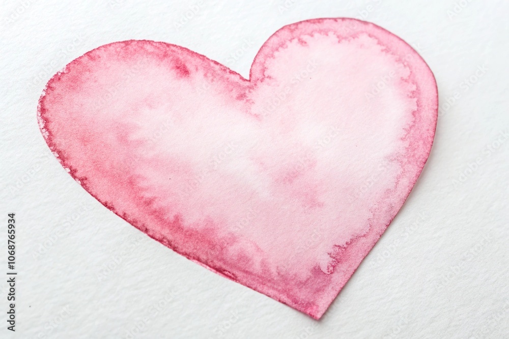 Fototapeta premium Soft watercolor heart with delicate pink edges and subtle gradient, abstract hearts, soft focus, gentle hues, romantic motifs