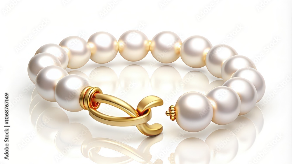 Gold Clasp Pearl Bracelet on White Background Gold Clasp Pearl Bracelet on White Background