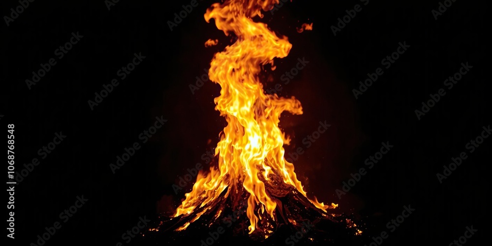 Energetic flames dancing on a dark backdrop, creating a mesmerizing inferno, fiery