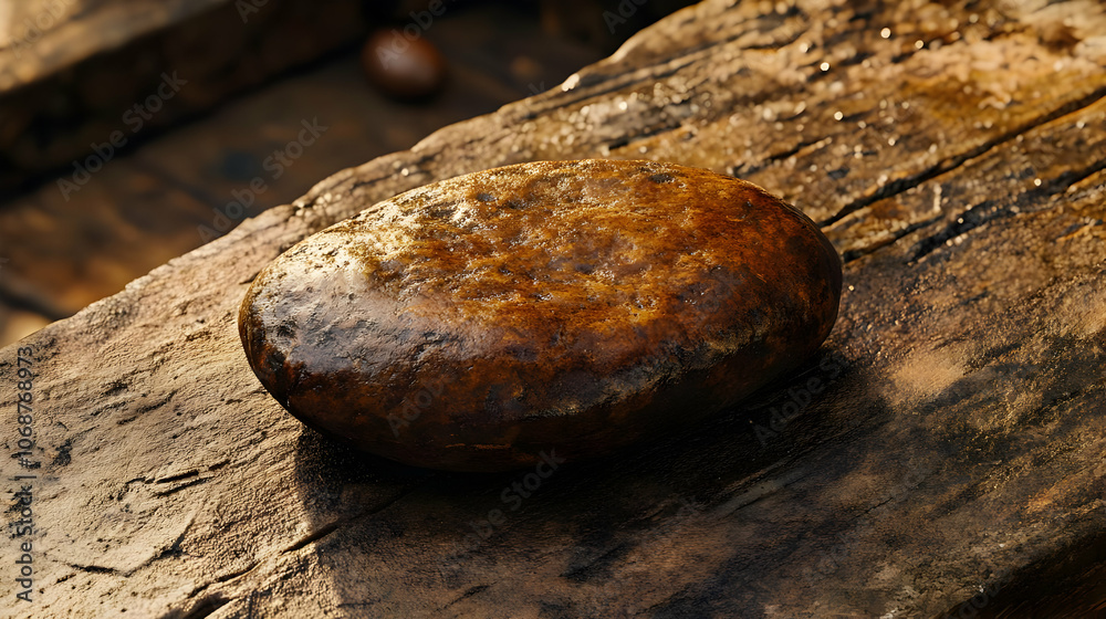 Smooth Wet Stone on Wooden Surface Illustration Smooth Wet Stone on Wooden Surface Illustration