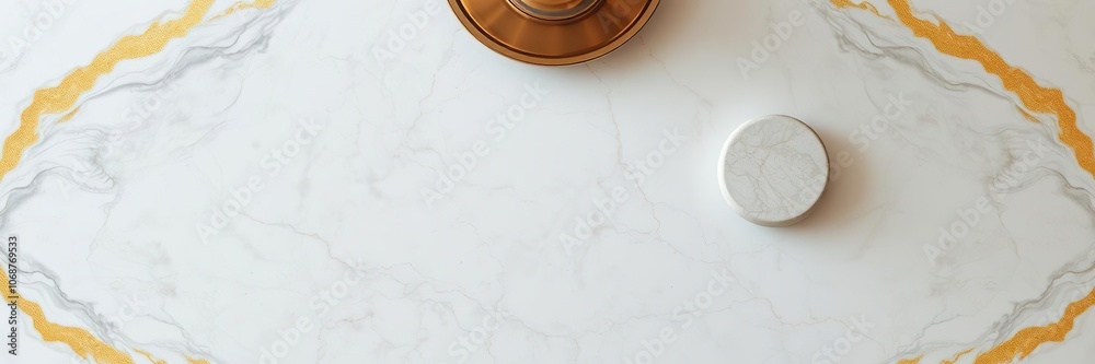 Elegant marble texture with gold accents surrounding a vase, subtle, marble