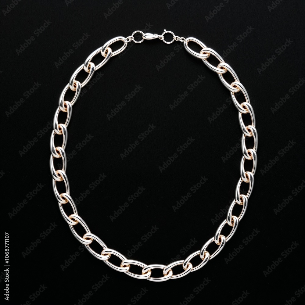Silver infinity link chain symbolic and fashionable on plain black dark background